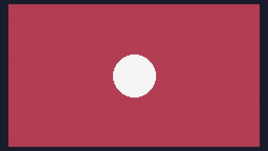 A white pixelly circle in a pure-red background