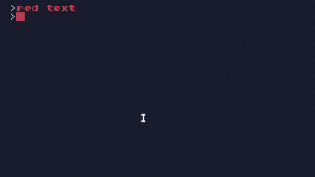 TIC-80 console showing 'red text' in red text